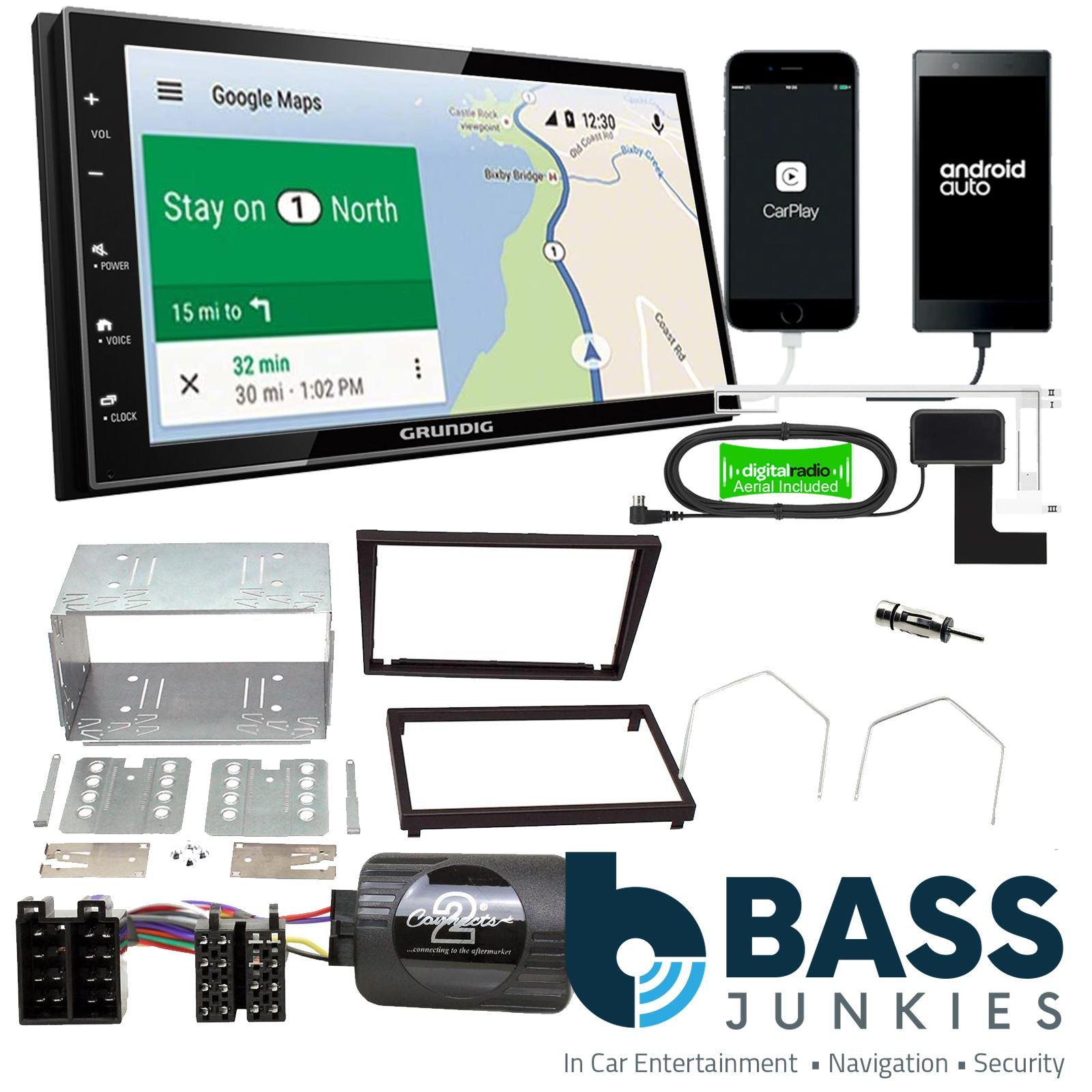 Grundig 6.8" Apple Android Double Din Stereo Fitting Kit + Steering Wheel Stalk Controls to fit Vauxhall Corsa 2000-04 | Vauxhall Meriva 2003-07 | Vauxhall Omega 2000-03 | Vauxhall Vectra -04