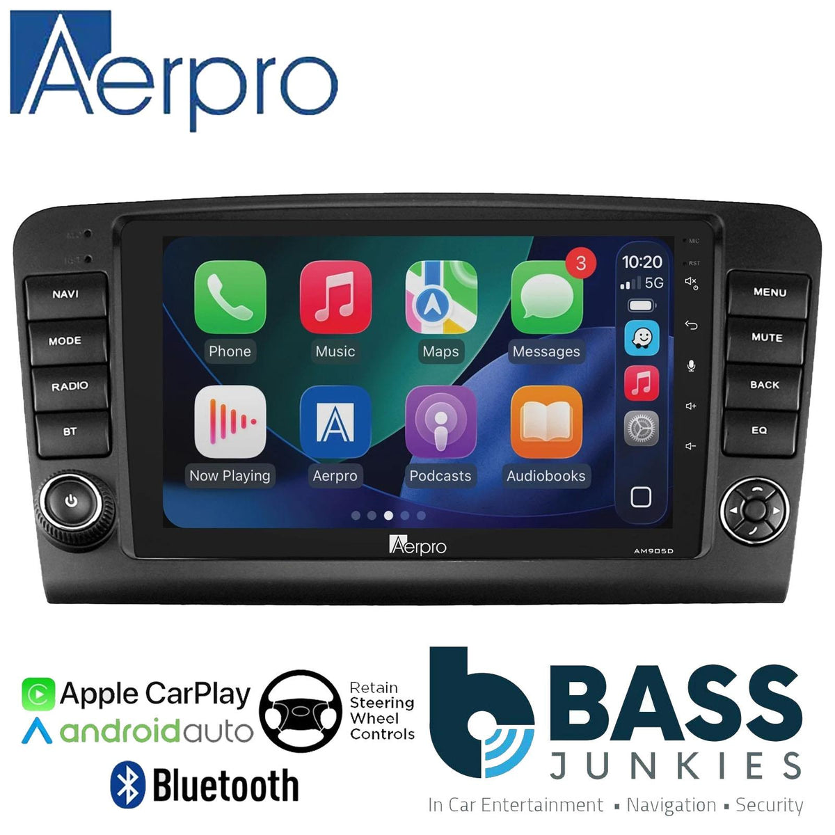 Aerpro 9" DAB CarPlay Android Car Stereo Kit For Mercedes ML GL Amplified 06-12