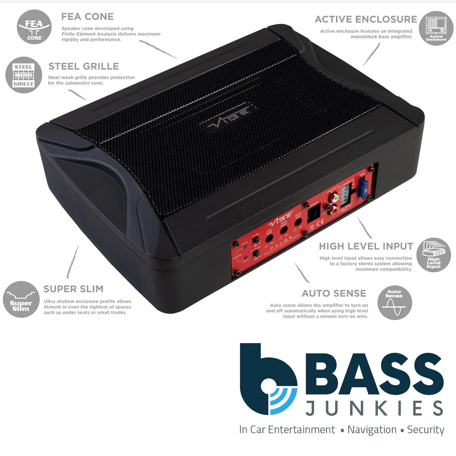 VIBE Pulse PULSEC8A-V0 240 Watts Ultra Slim Amplified Underseat Car Subwoofer