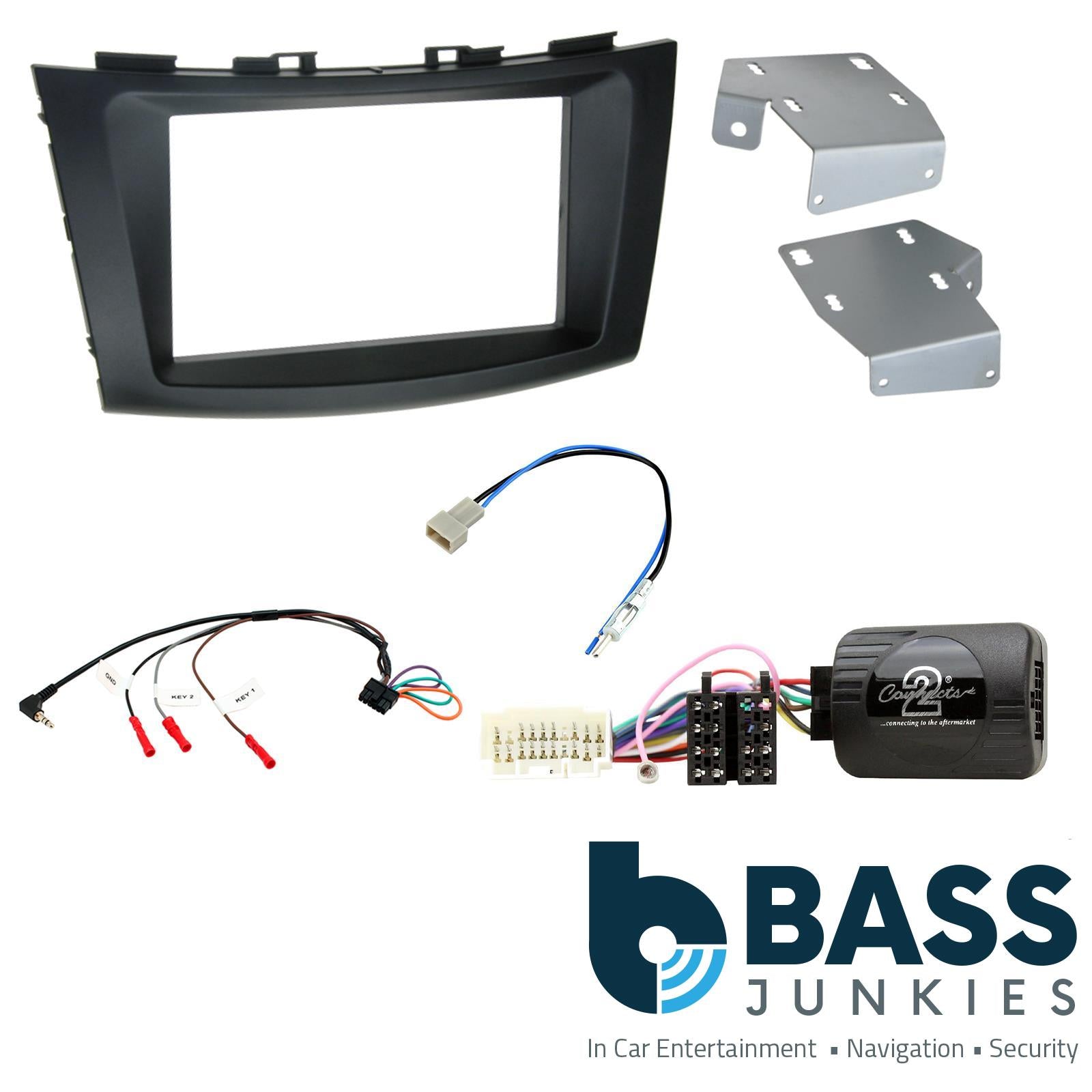 Double Din Stereo Fitting Kit + Steering Wheel Stalk Controls to fit Suzuki Swift 2011-17