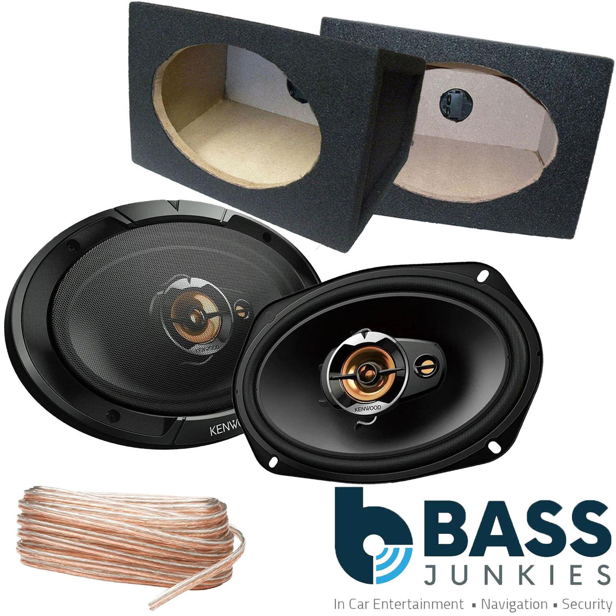 Kenwood KFC-S6977EX 6x9 1000 Watts Car Speakers with Black MDF 6X9 Boxes Pair