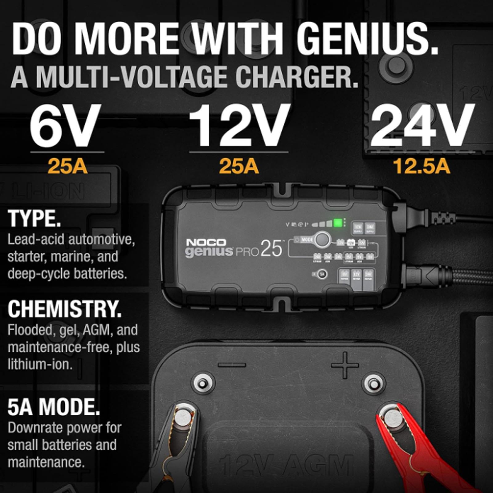 NOCO GENIUSPRO25 - 25A Smart Battery Charger 6V 12V 24V Lithium AGM EFB Gel