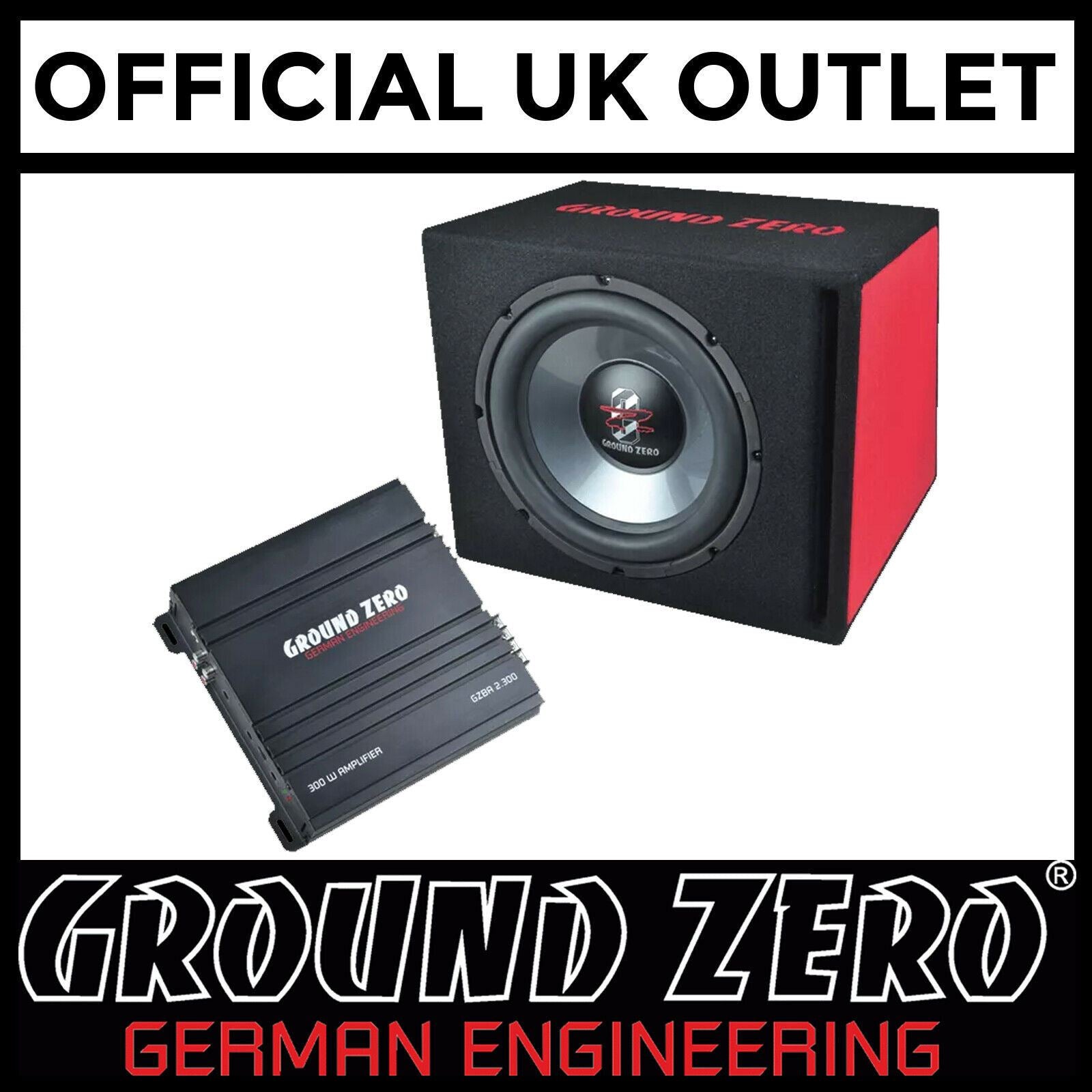 Ground Zero GZ BASS KIT 12.300 - 12" 30cm 300 Watts Sub Subwoofer Enclosure & 2 Channel Amplifier