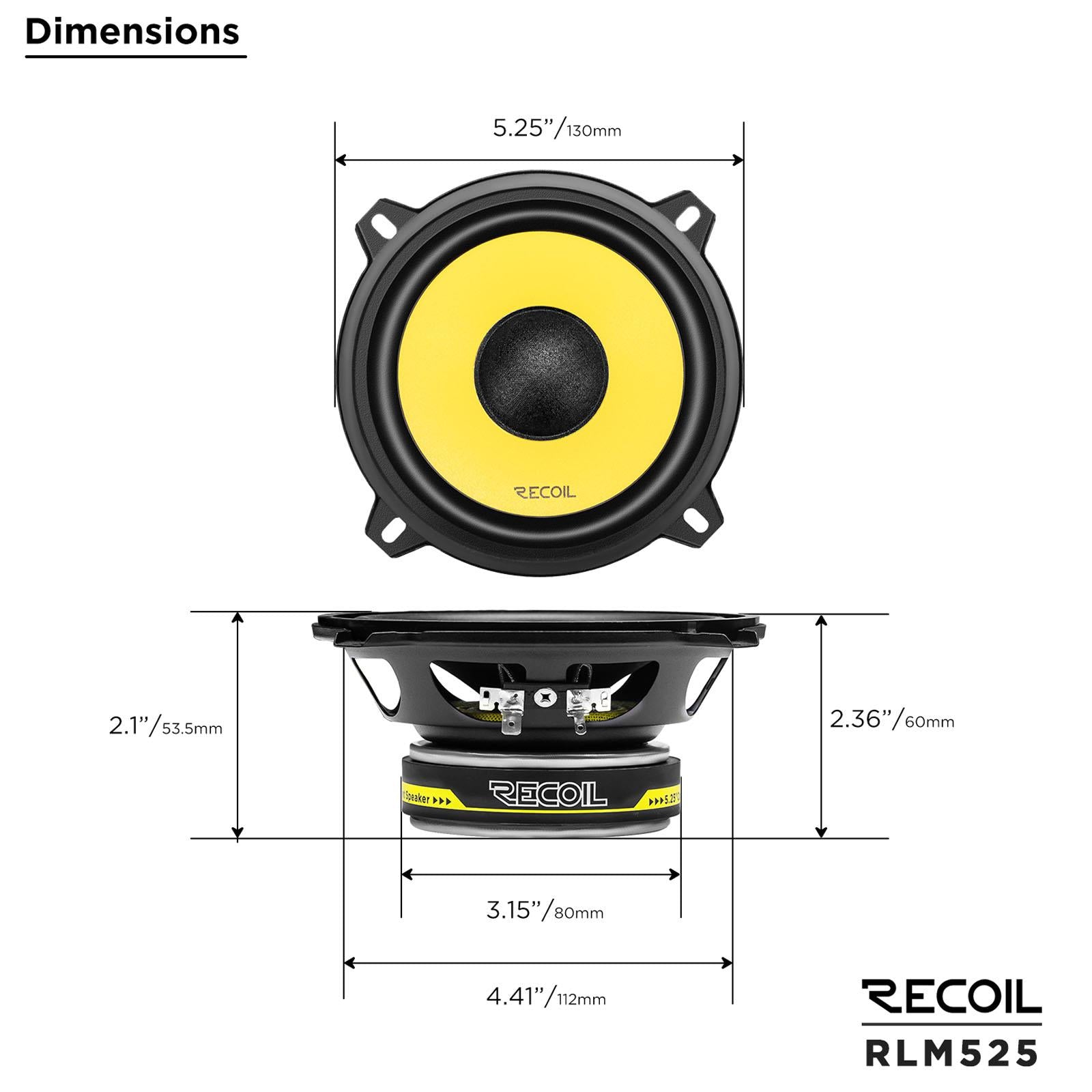 Recoil RLX525 - 120 Watts 5.25"inch 13cm 2-Way Coaxial Car Door Speakers Pair