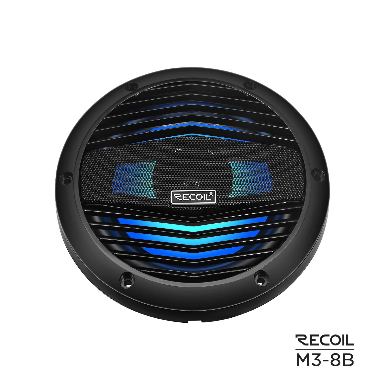 Recoil M3-8B - 8" 20cm Black Marine Boat Outdoor Speakers with Built-in RGB LED