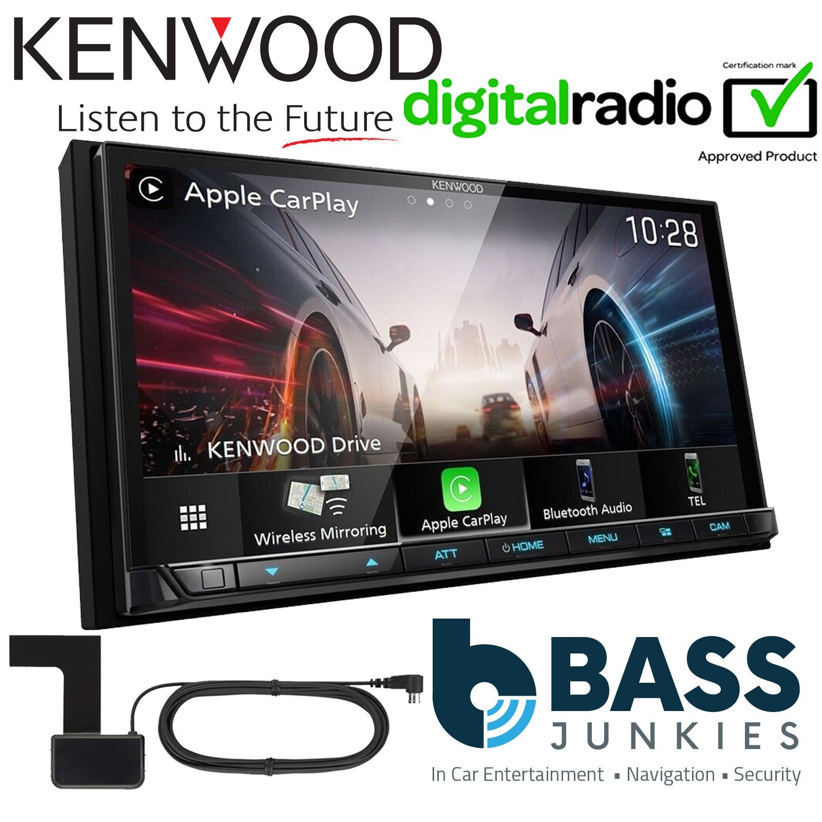 Kenwood DMX8021DABS 7" Screen CarPlay Android Bluetooth DAB+ Car Stereo & Aerial