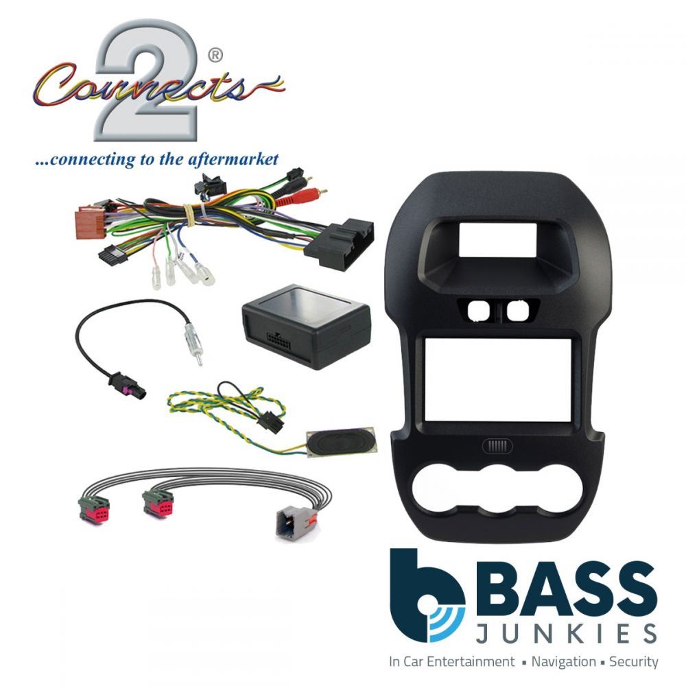 Connects 2 CTKFD40 - Ford Ranger 2012 - 2016 Double Din Facia & Steering wheel Interface Fitting Installation Kit (Black Facia Panel)