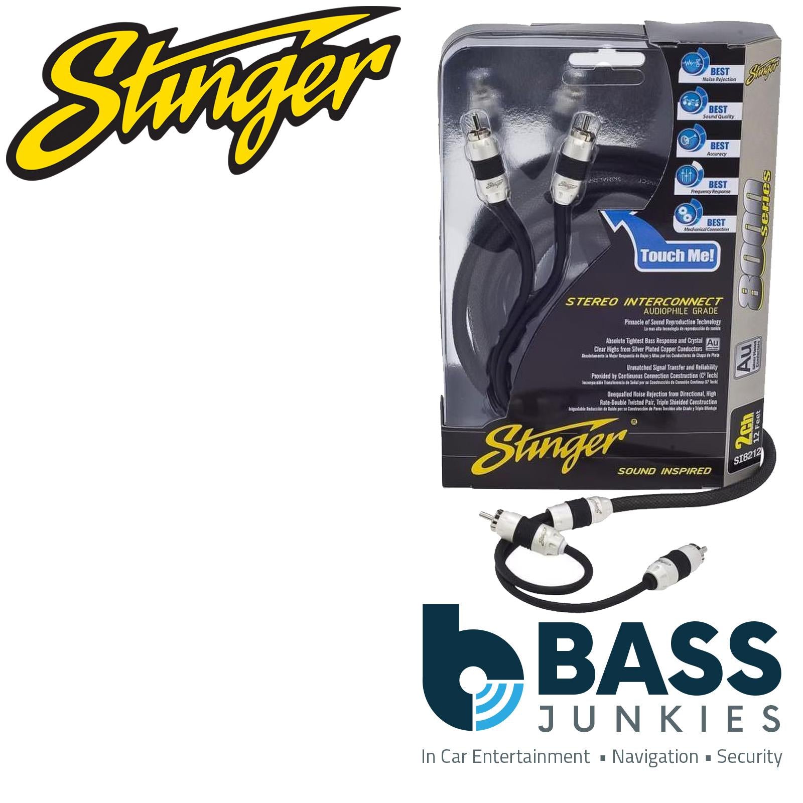 Stinger SI8220 - 8000 Series 6.10 Metre 20Ft 2 Channel Car Triple Shielded Silver Car RCA Phono Cable