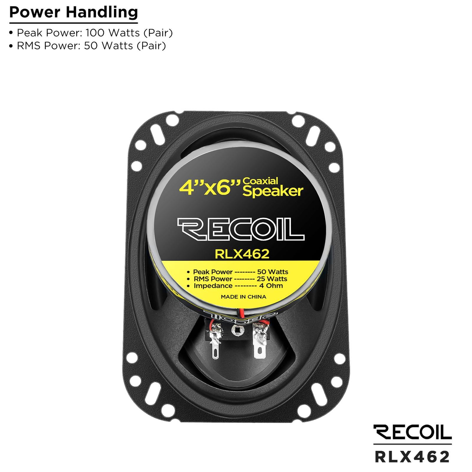 Recoil RLX462 - 100 Watts 4x6" Inch 2 Way Coaxial Car Door Speakers Pair