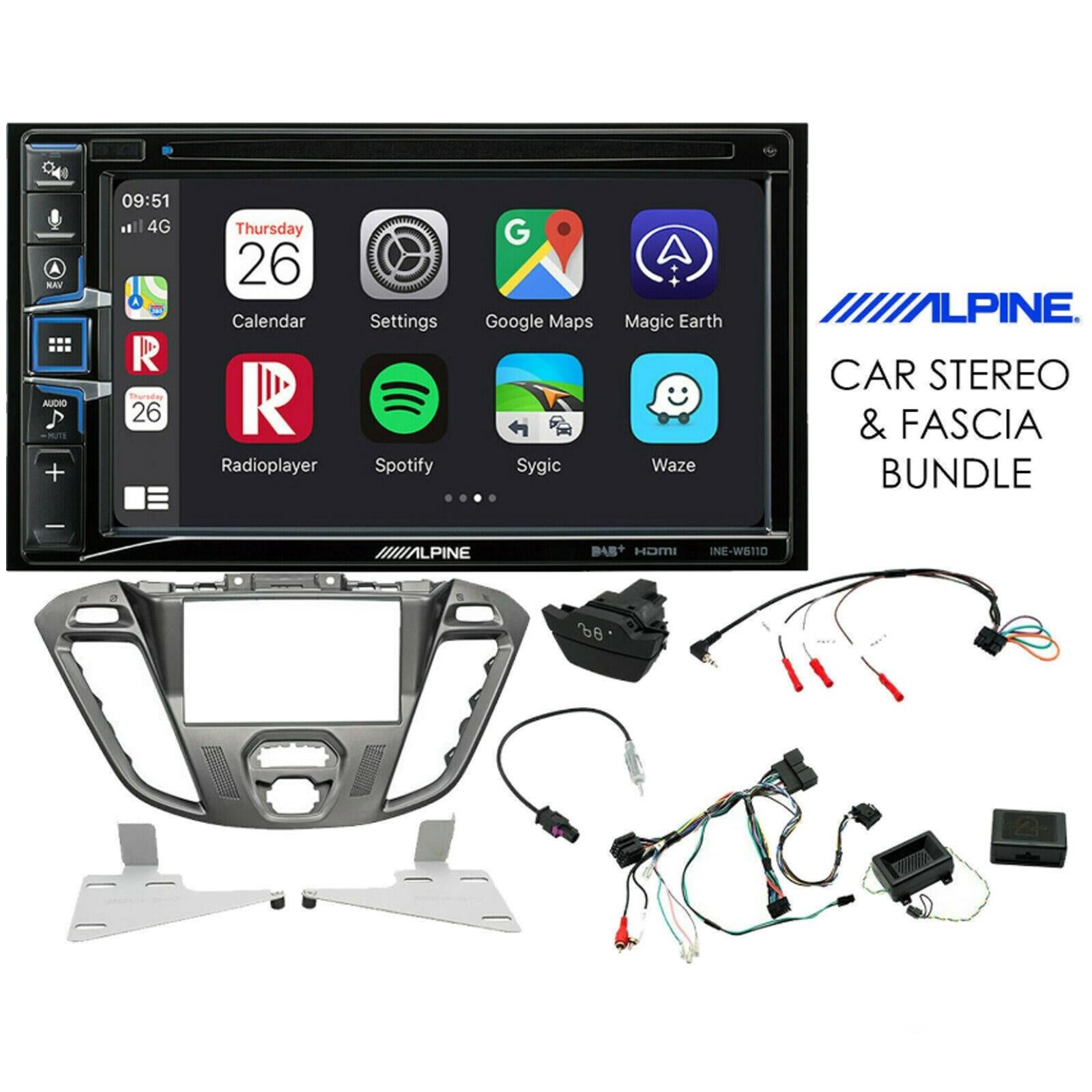 Ford Transit-Custom 2012-16 Alpine 6.5" Bluetooth Sat Nav DAB Stereo Kit FD41C