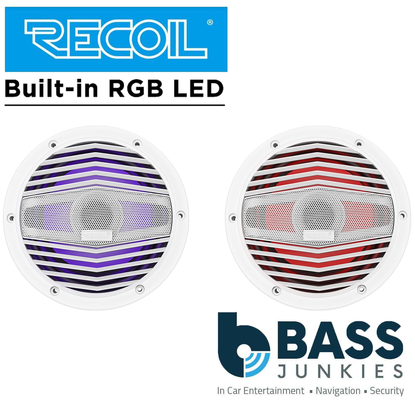 Recoil M3-8W - 8" 20cm White Marine Boat Outdoor Speakers with Built-in RGB LED