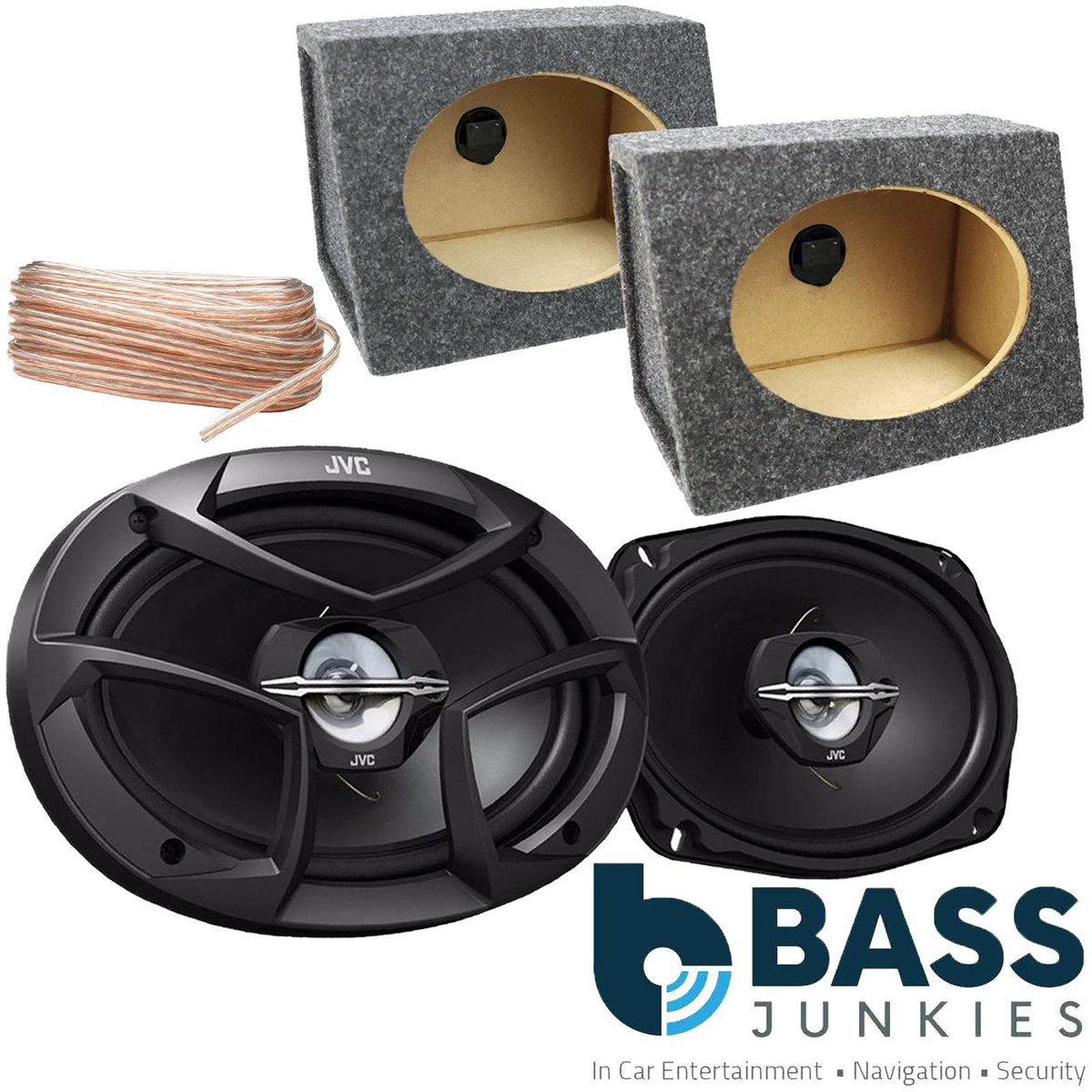 JVC CS-J6930 - 6x9 800 Watts 3-Way Car Speakers with Grey MDF Boxes Pair