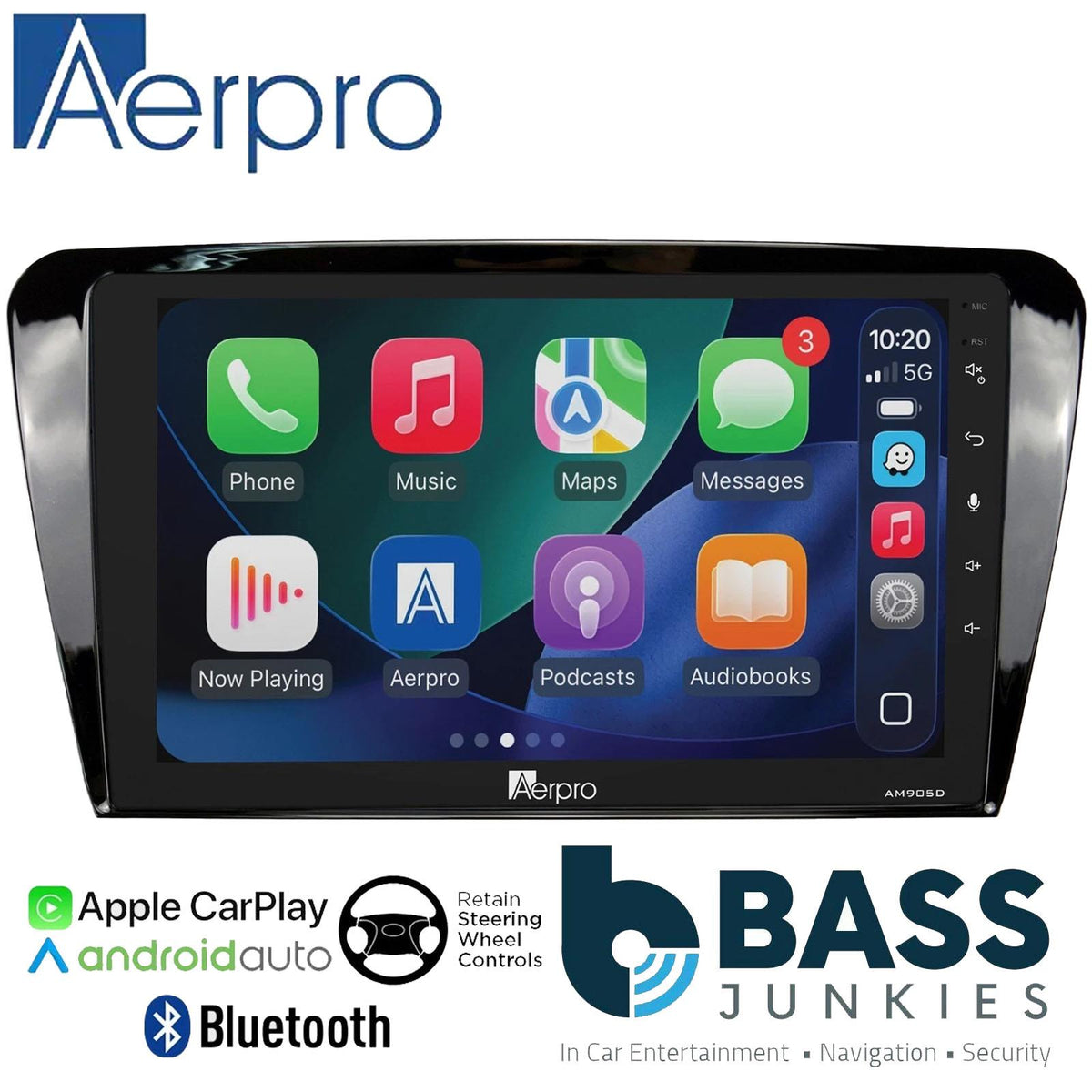 Aerpro 9" DAB CarPlay Android Car Stereo Kit For Skoda Octavia Black 13 Onwards