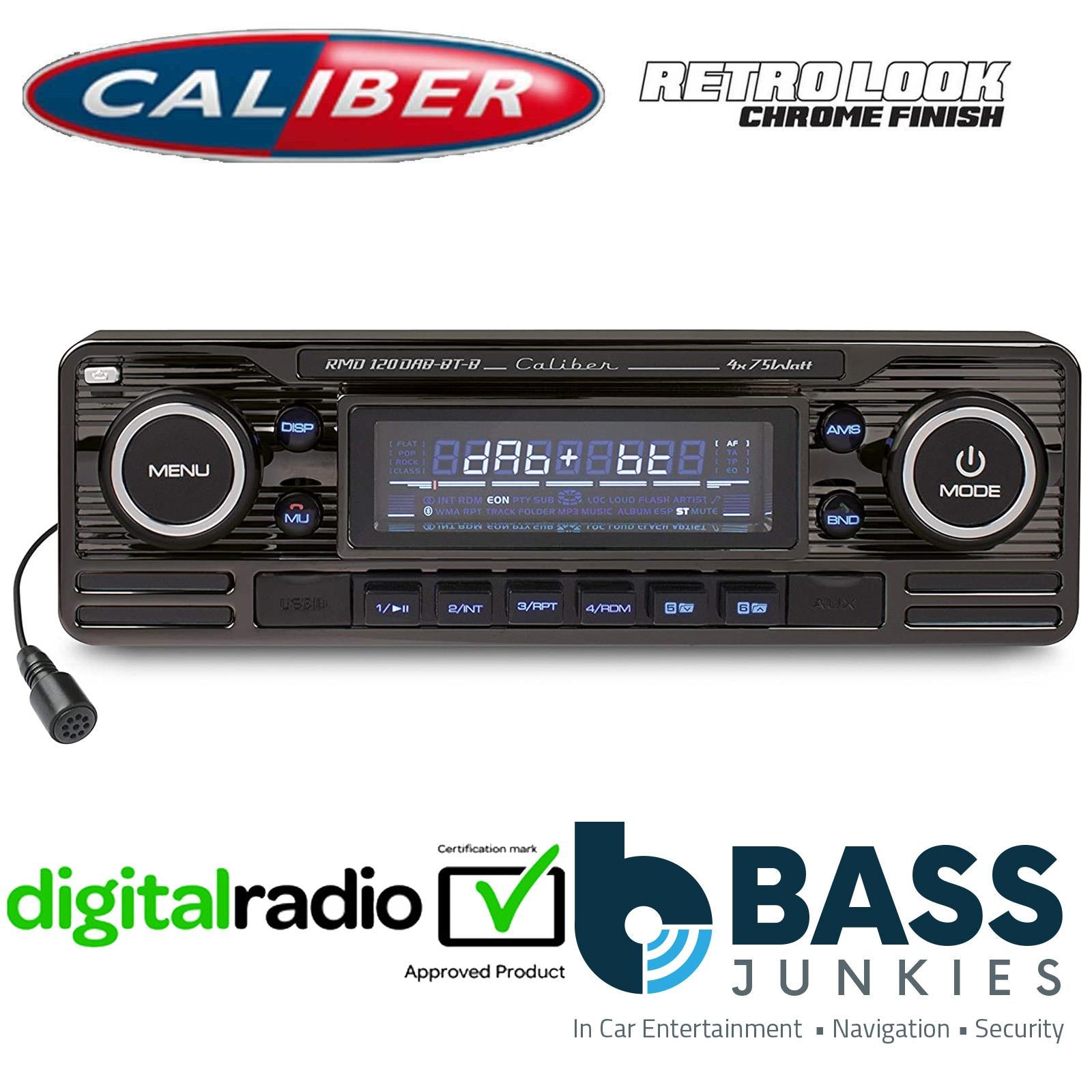 Caliber RMD120DAB-BT/B - Retro Style DAB BLUETOOTH USB 75x4W Car Stereo Radio Player BLACK Finish