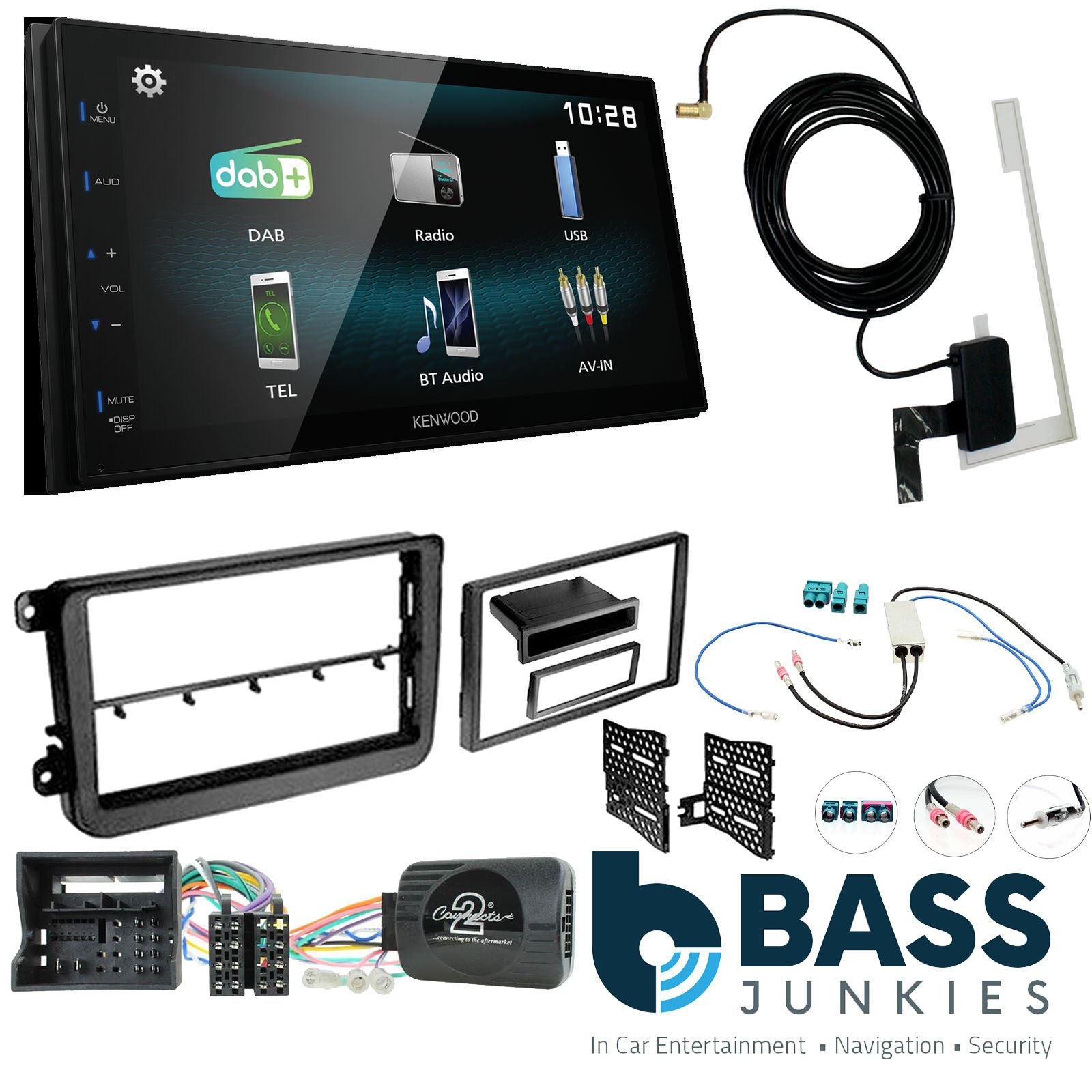 Kenwood DMX-125DAB + Connects2 Single & Double Din + SWC fits Volkswagen Tiguan|Amarok|Crafter|Caddy|Beetle|Jetta|Transporter|Scirocco|Grand California|Sharan
