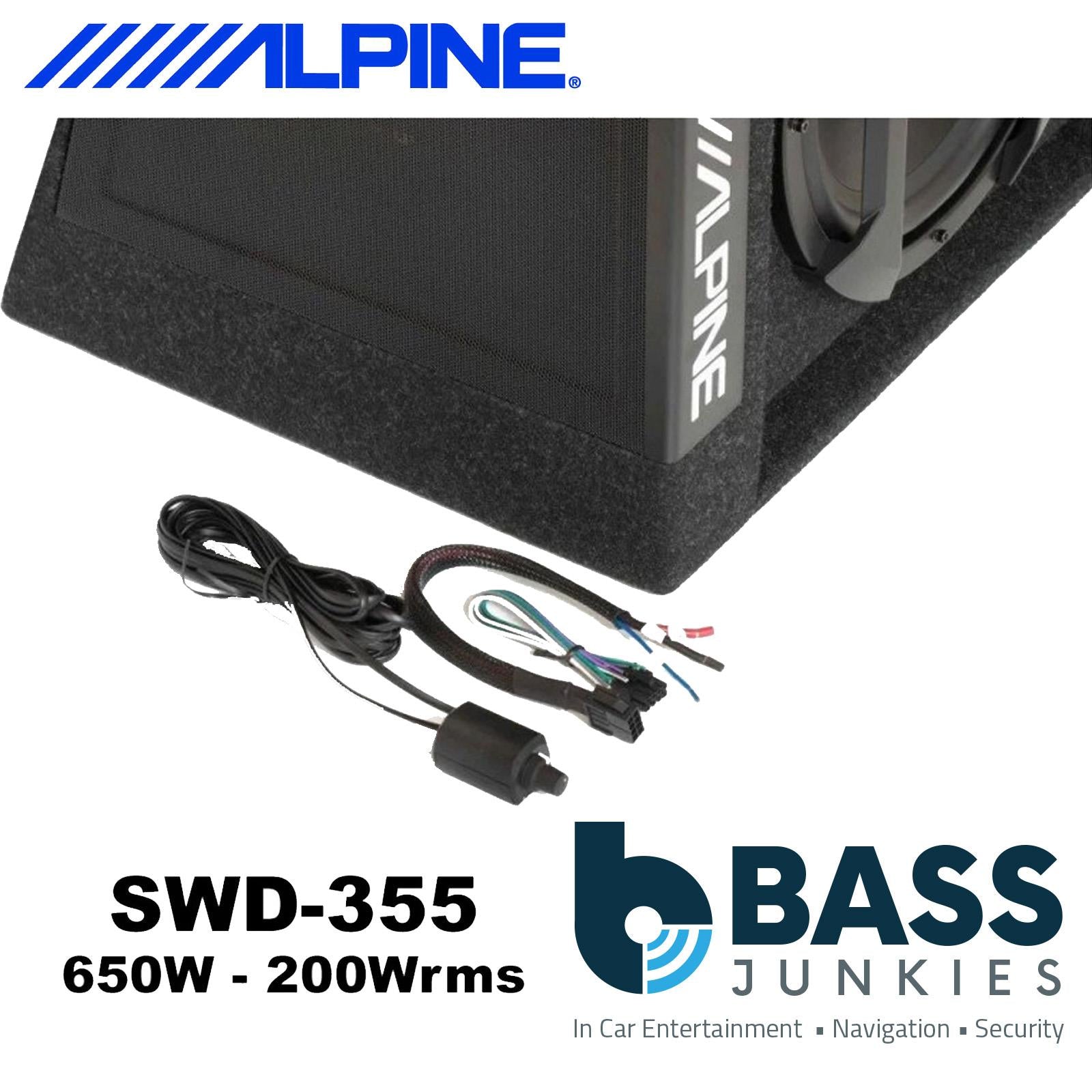 Alpine SWD-355 - 12"  650 Watts Active Amplified Car Subwoofer Bass Box & Amplifer Kit