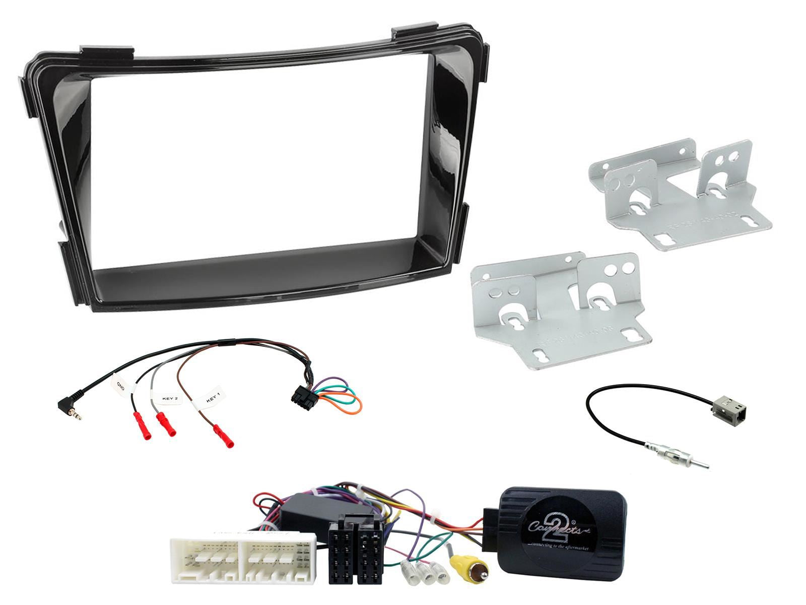 Double Din Stereo Fitting Kit + Steering Wheel Stalk Controls to fit Hyundai i40 2016-