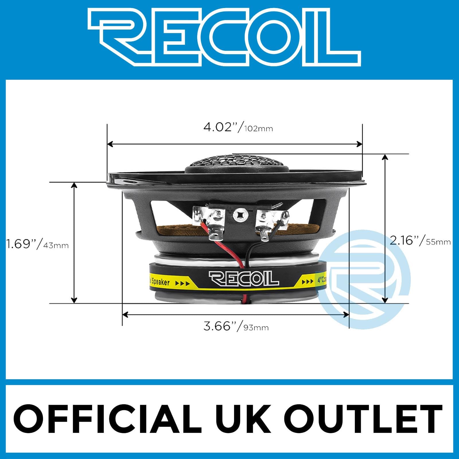 Recoil RLX402 - 120 Watts 4" Inch 10cm 2-Way Coaxial Car Door Speakers Pair