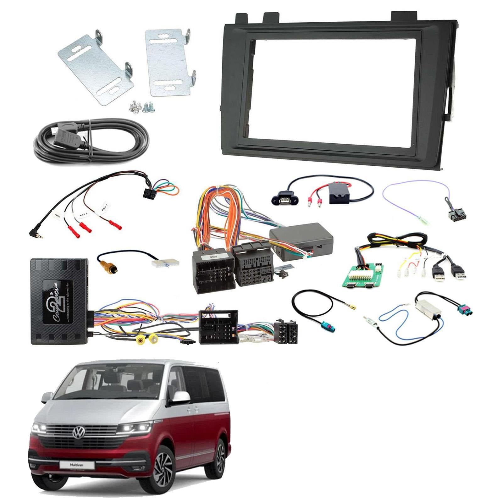 Connects2 CTKVW52 - VW Transporter T6.1 Double Din Fascia USB-C E-Call SOS & Steering Wheel Retention Kit