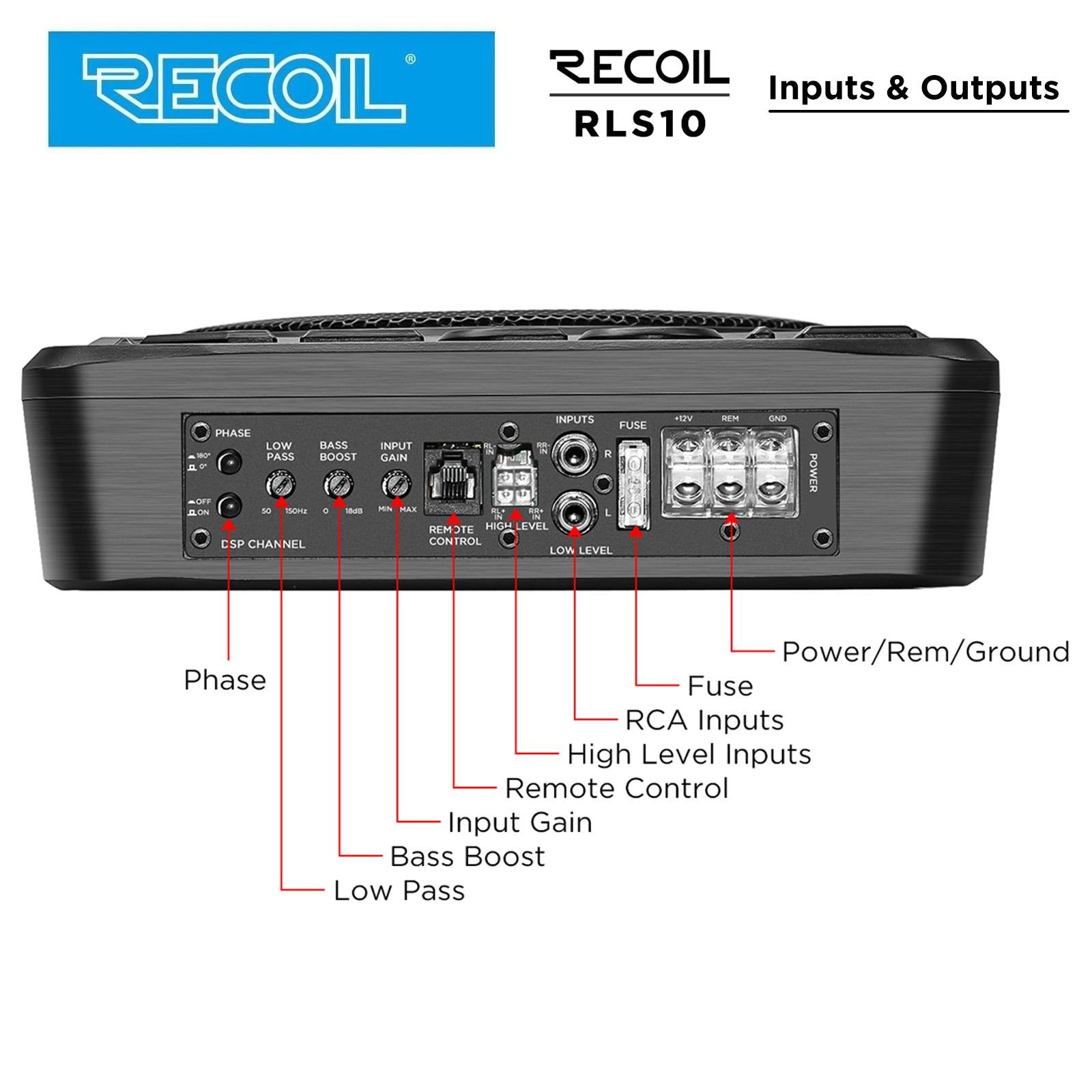 Recoil RLS10 - 500 Watts 10" Underseat Amplified Car Subwoofer & Bass Controller
