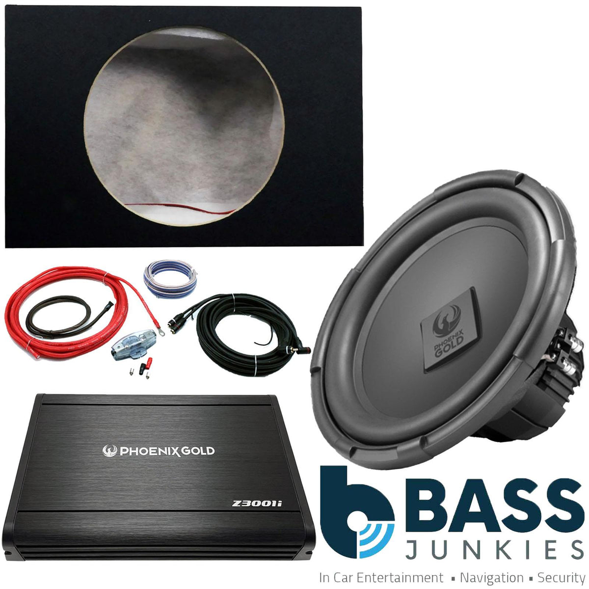 Phoenix Gold 12" 400 Watts Subwoofer 300W Amp & 12" Box with 8AWG Wiring Kit