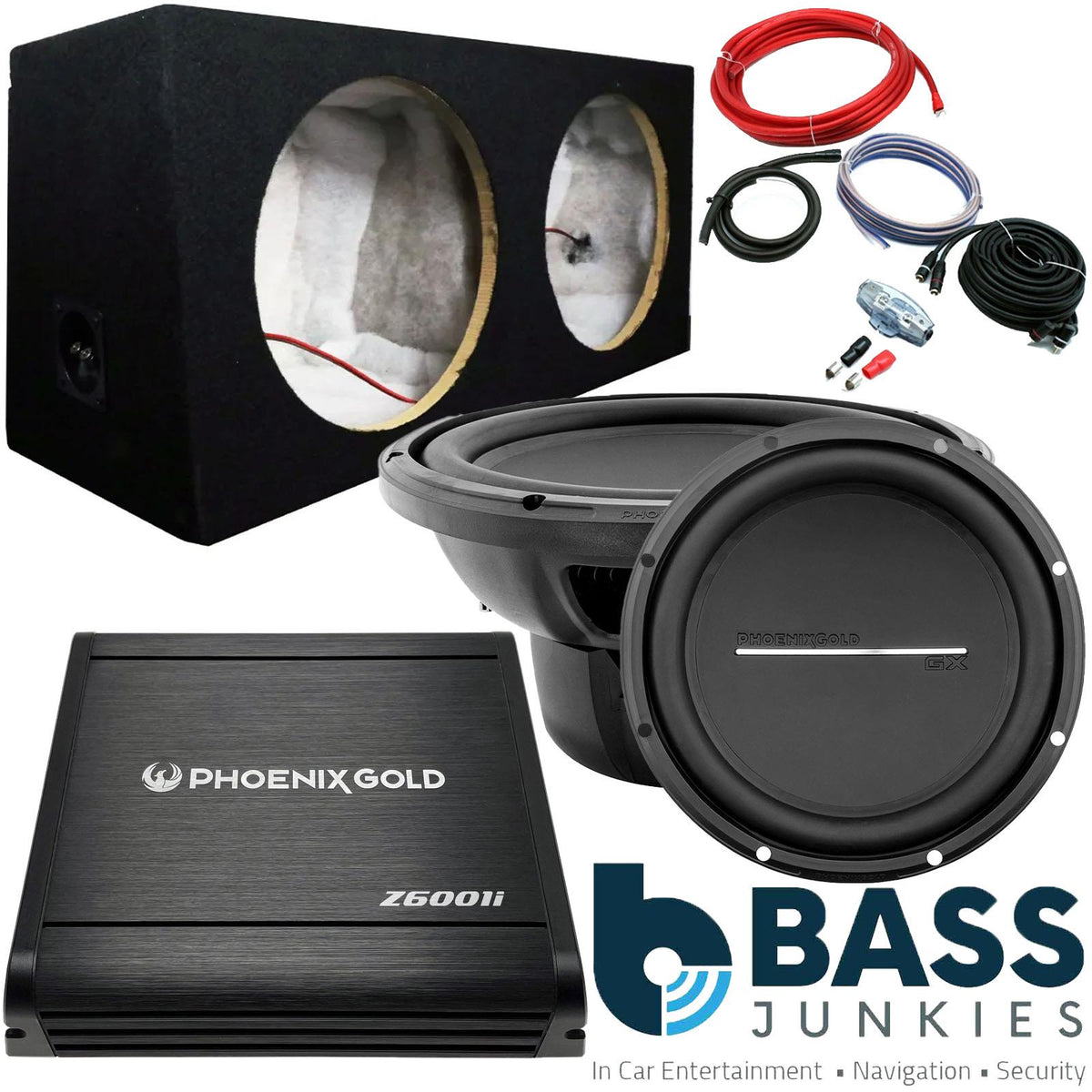 Phoenix Gold GX12D4 12" 1600W Subwoofer Pair 600W Amp Dual 12" Box & Wiring Kit