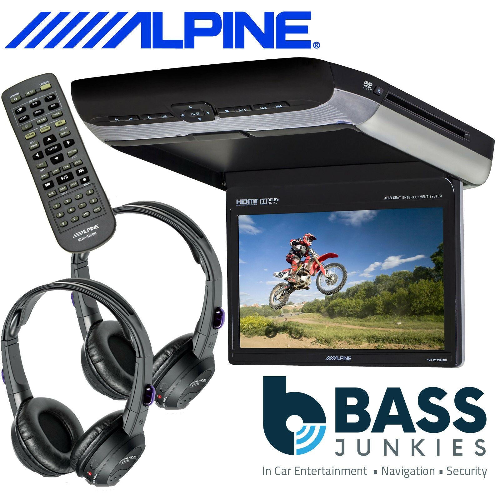 Alpine PKG-RSE3HDMI 10.1" Overhead Monitor with DVD Player and HDMI Input