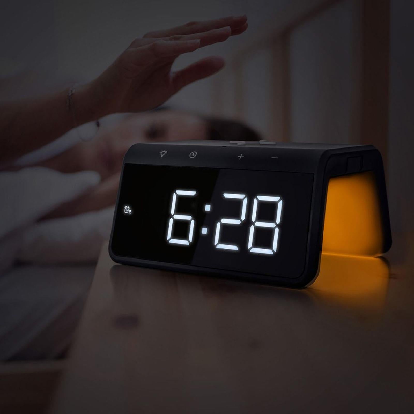 Caliber HCG019QI/B Alarm Clock with Qi Wireless Charging Pad USB Charging & LED Night Light