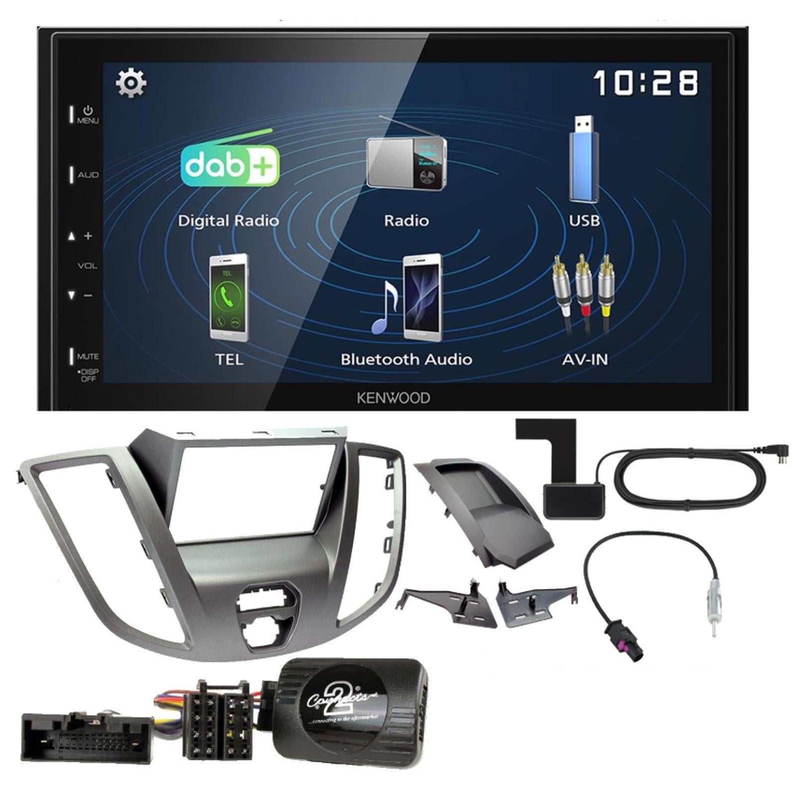 Connects2 CTKFD88 - Ford Transit V363 2015 – 2021 Double Din Fascia Panel & Steering Wheel Interface with Kenwood 6.8" USB DAB Android Mirroring Touchscreen Upgrade Kit