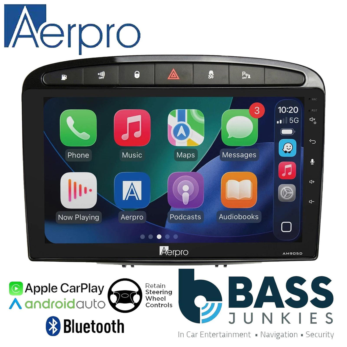 Aerpro 9" DAB CarPlay Android Car Stereo Kit For Peugeot 308 408 Black 2007-13