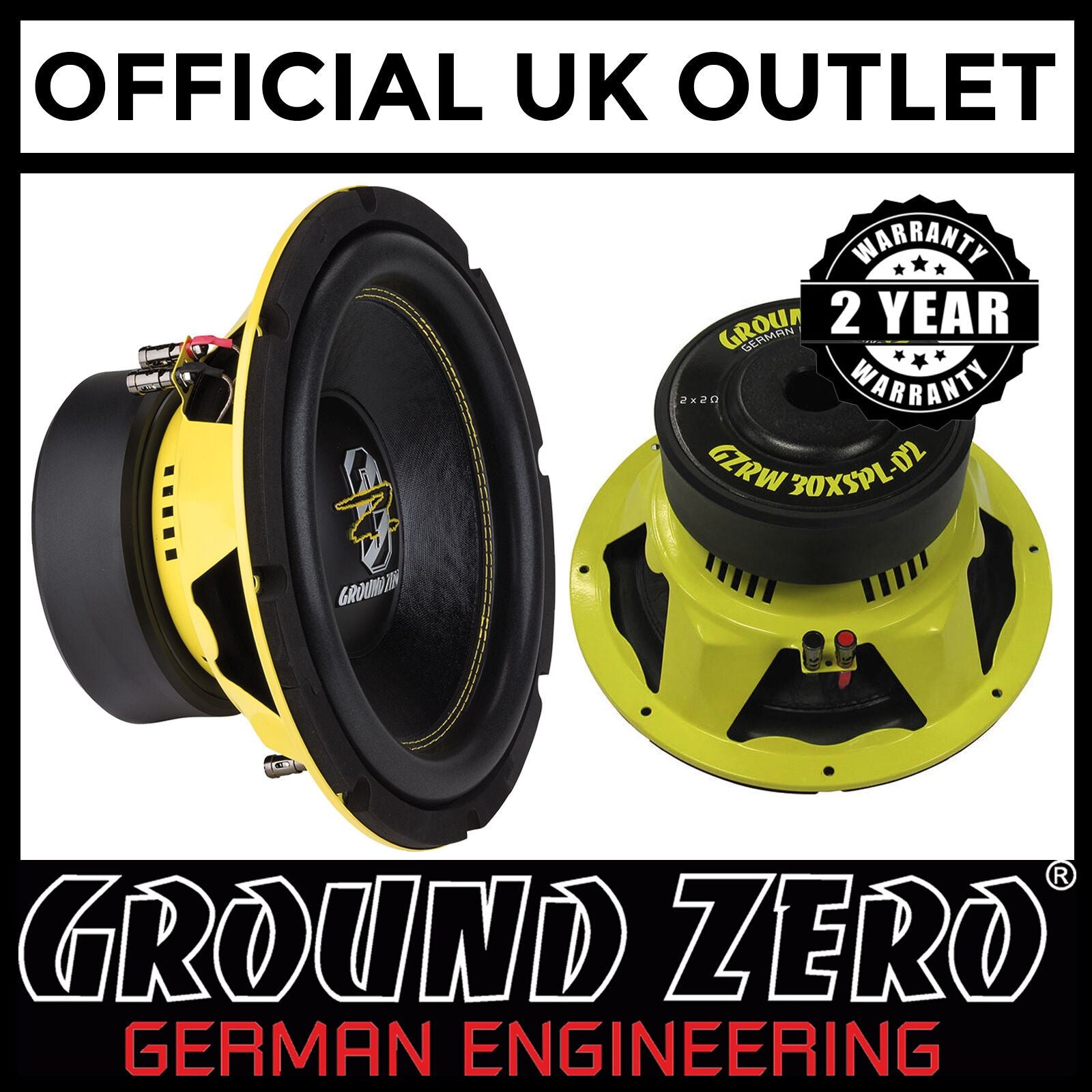 Ground Zero GZRW 25XSPL-D2 - 25 cm / 10" Subwoofer - 2 x 1/2 ohm 2.5" voicecoil - 1200 WSPL