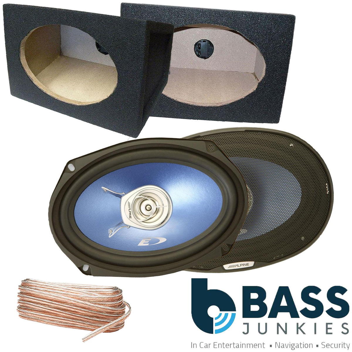 Alpine SXE-69C2 6x9 560 Watts Coaxial Car Speakers with Black MDF Boxes Pair