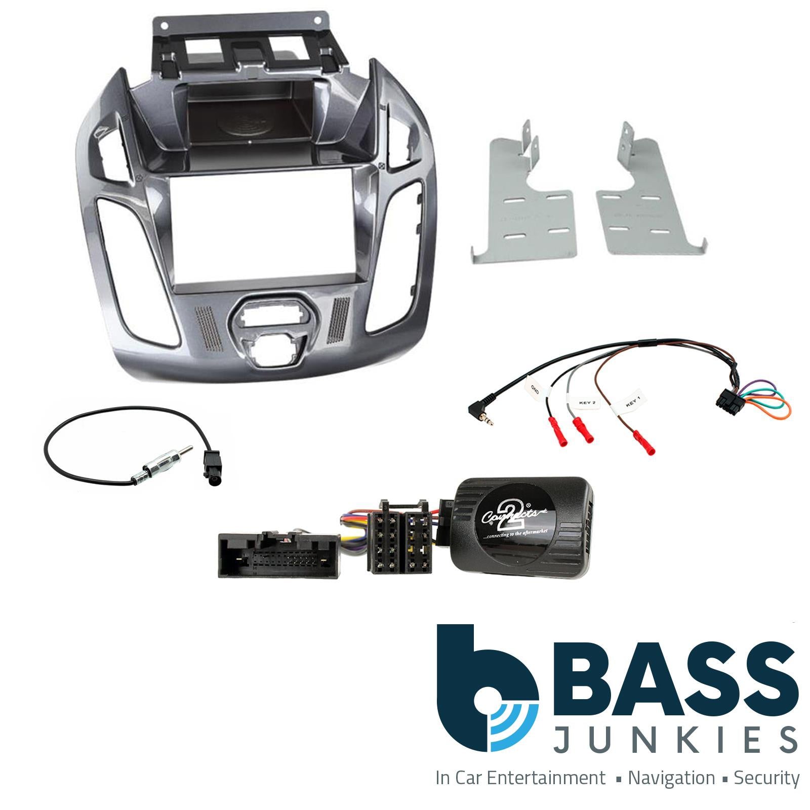 Double Din Stereo Fitting Kit + Steering Wheel Stalk Controls to fit Ford Transit-Connect 13-21