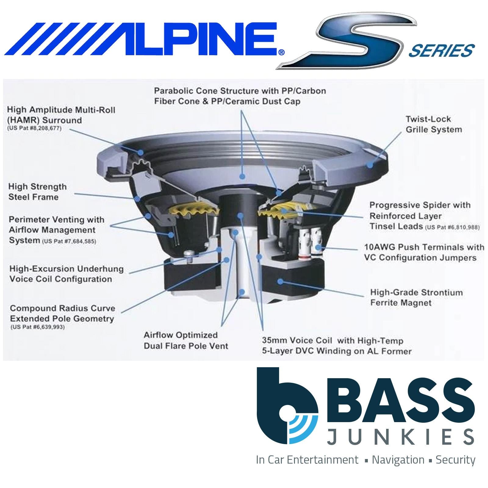 Alpine S2-W10D4 - 10” 25cm 1800 Watts Dual 4 Ohm Car Subwoofer Bass Sub Driver