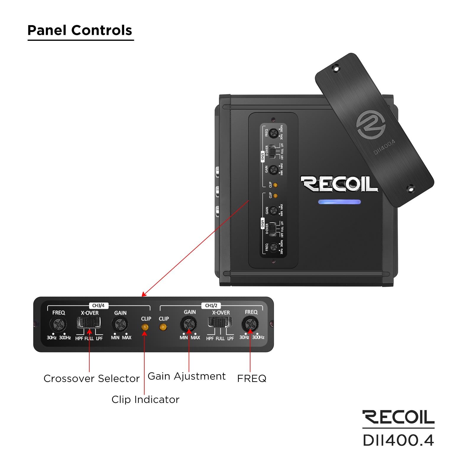 Recoil DII400.4 - 800 Watts 4-Channel 2-4 Ohm Stable Class-D Car Amp Amplifier