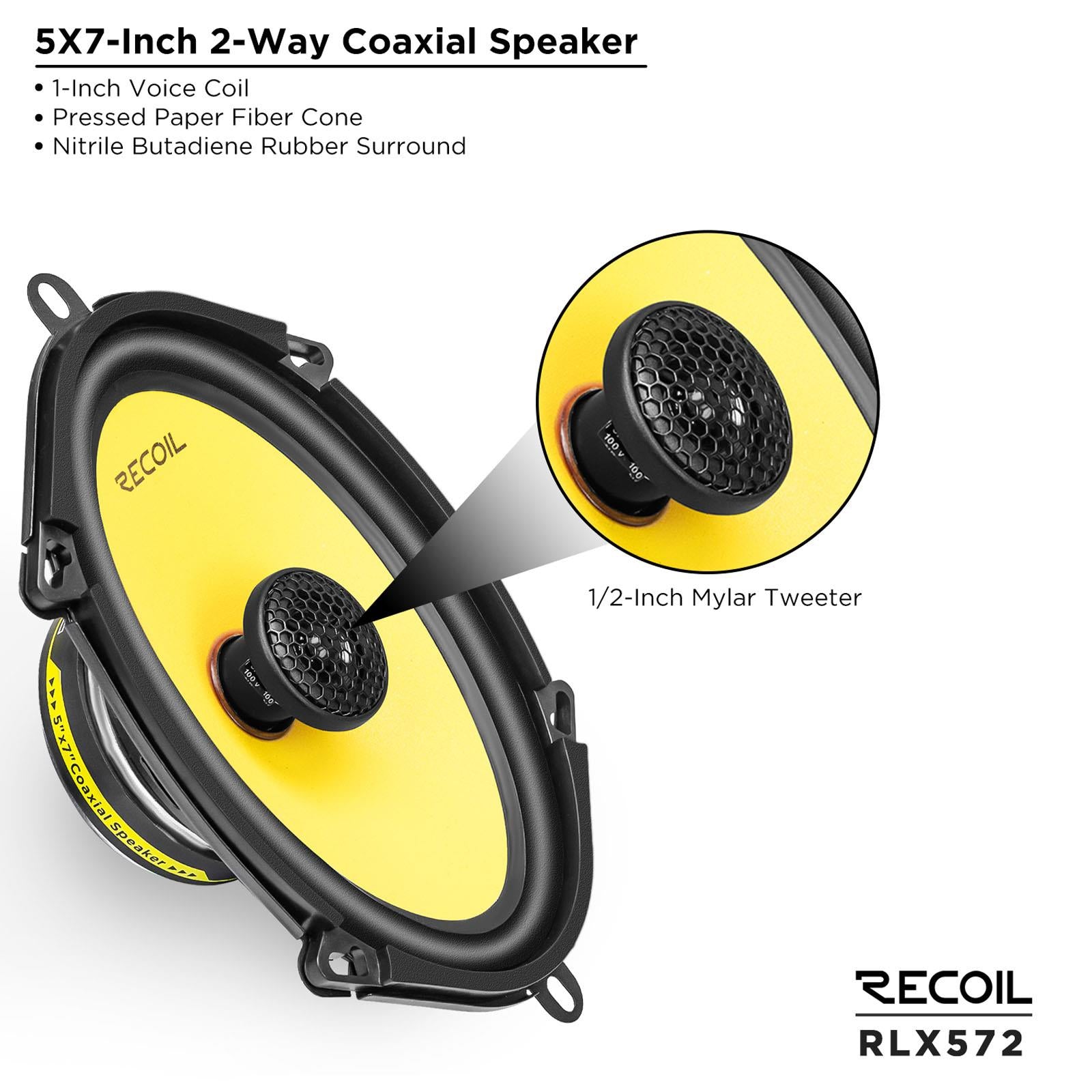 Recoil RLX572 - 160 Watts 5x7" Inch 2-way Coaxial Car Door Speakers Pair