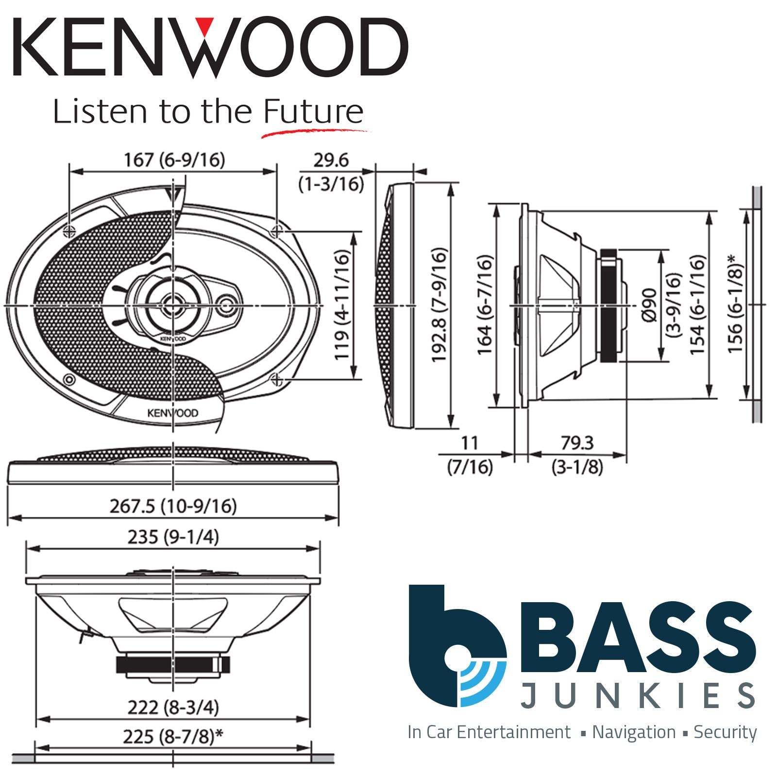 Kenwood KFC-S6977EX - 1000 Watts 3 Way 6x9" Stereo Car Van Rear Shelf Speakers