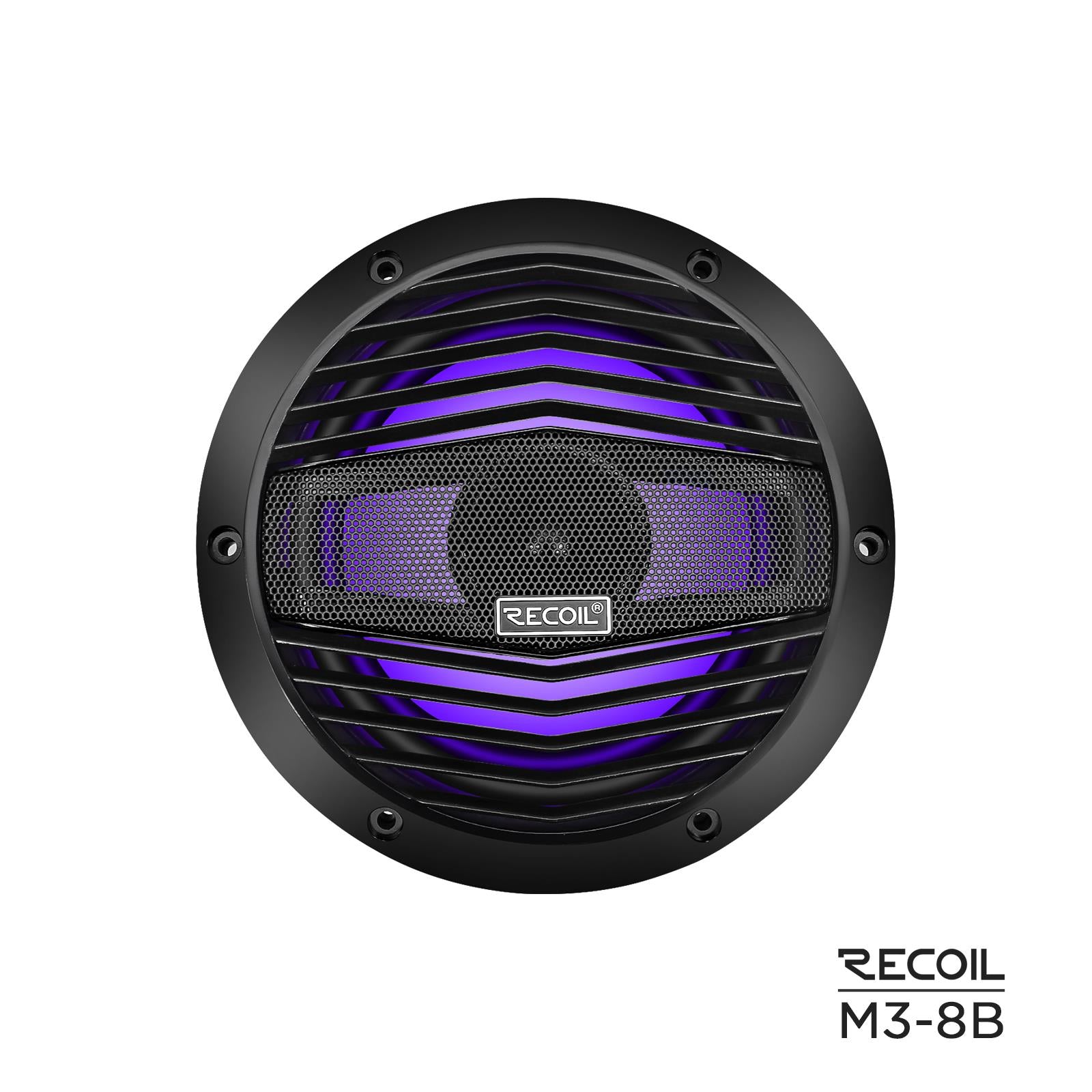 Recoil M3-8B - 8" 20cm Black Marine Boat Outdoor Speakers with Built-in RGB LED