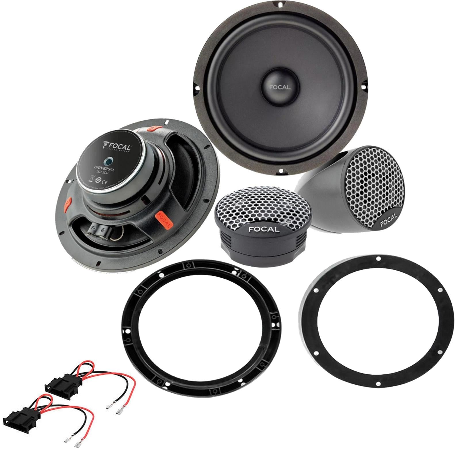 VW Caddy Multivan Touran Transporter Golf Jetta Sharan Tiguan Caravelle Focal ISU200 8" 20cm 320 Watts Car Front Door Component Speakers & Fitting Kit