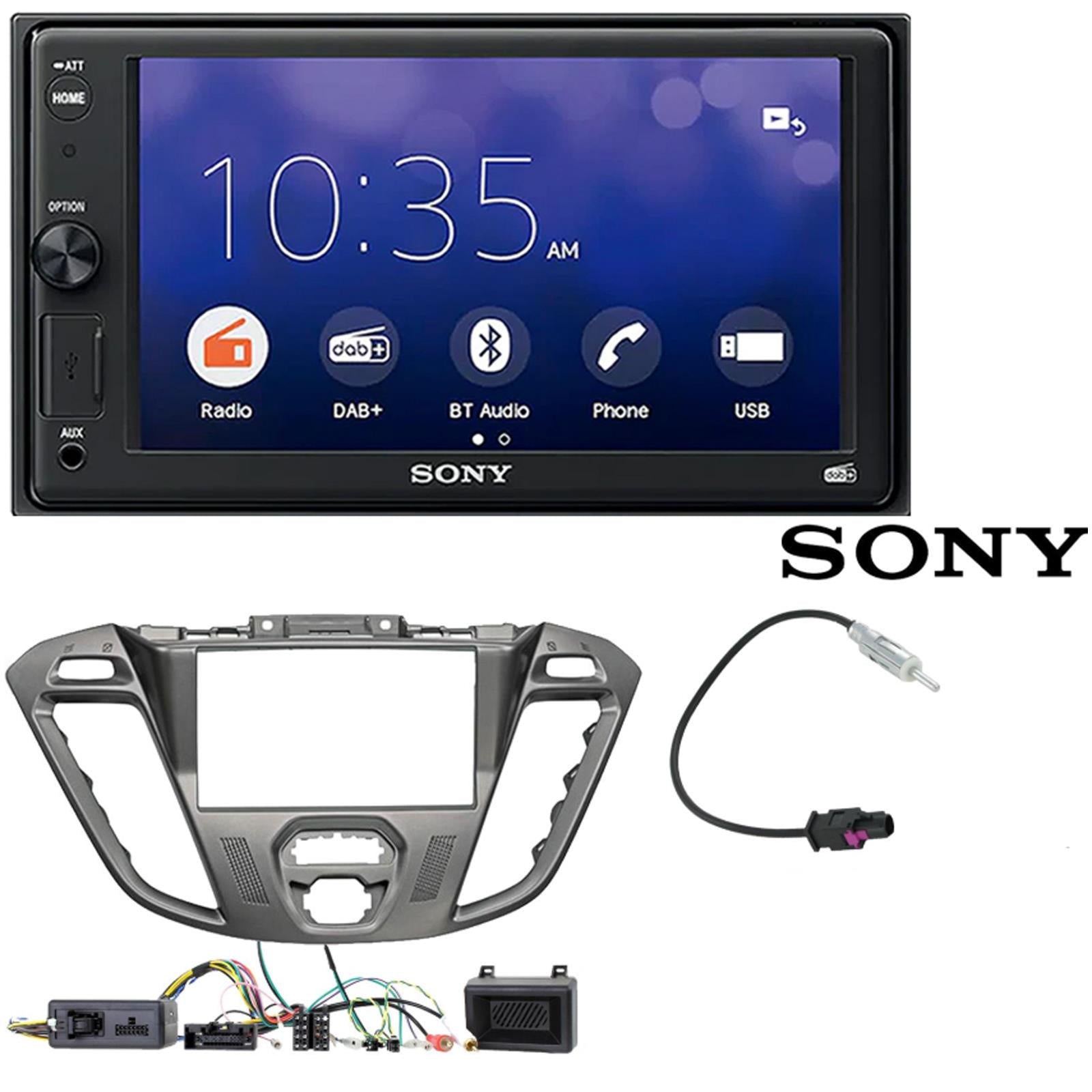 SONY XAV-1550D DAB+ Smart Bluetooth Car Radio + Stereo fitting kit + Steering Wheel Controls Loom for Ford Transit-Custom 2012-2016