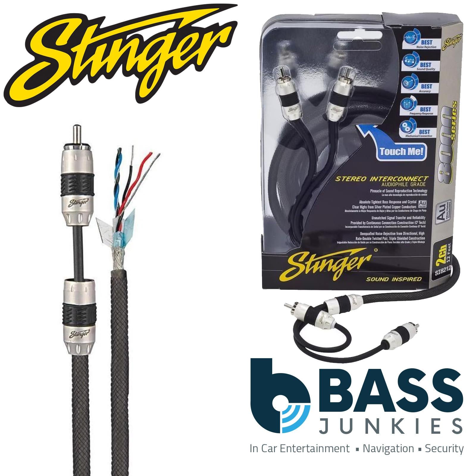 Stinger SI823 8000 Series 0.91 Metre 3Ft 2 Channel Triple Shielded Silver RCA Phono Cable