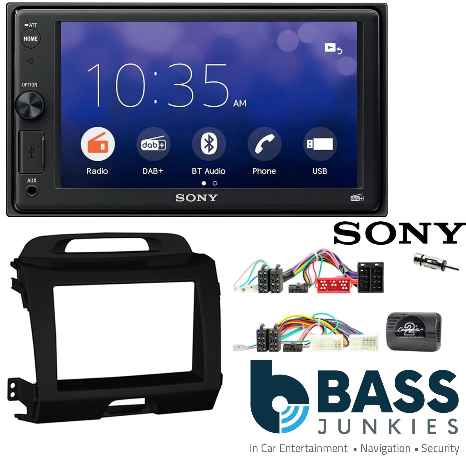 SONY XAV-1550D DAB+ Smart Bluetooth Car Radio + Stereo fitting kit + Steering Wheel Controls Loom for Kia Sportage 2011-2015