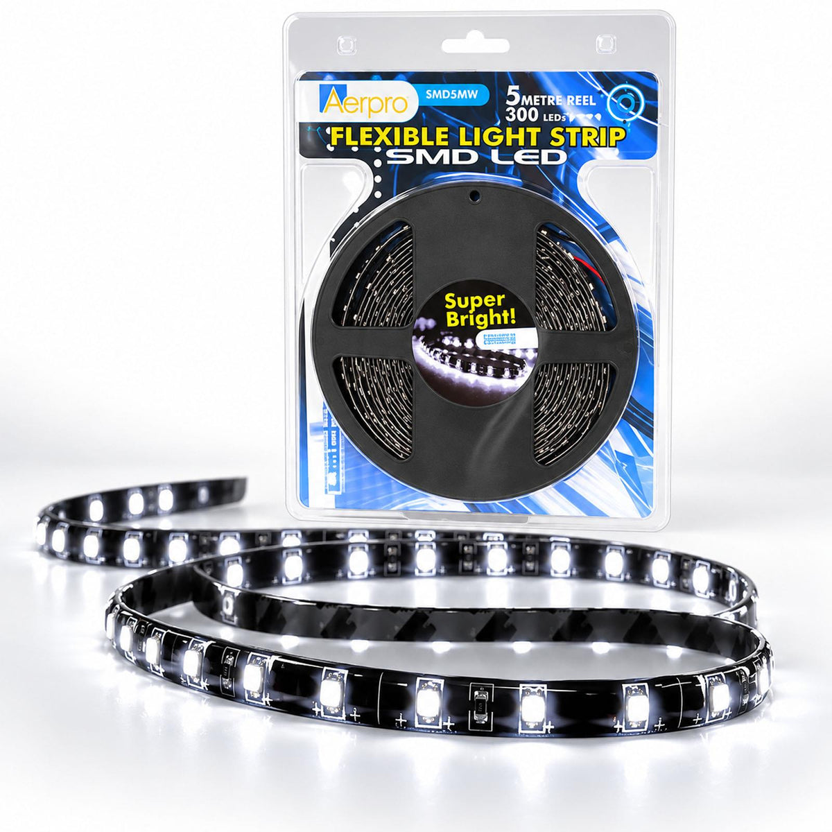 Aerpro SMD Super Bright Flexible White 5M 12V LED Car Van Truck Strip Lights IP65
