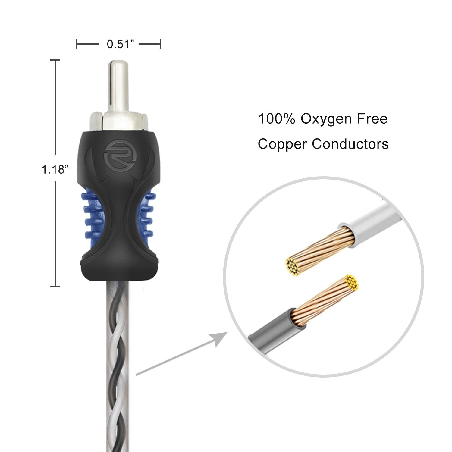 Recoil RCI23 - 1 Meter 2-Channel Oxygen-Free Copper Noise Reduction RCA Phono