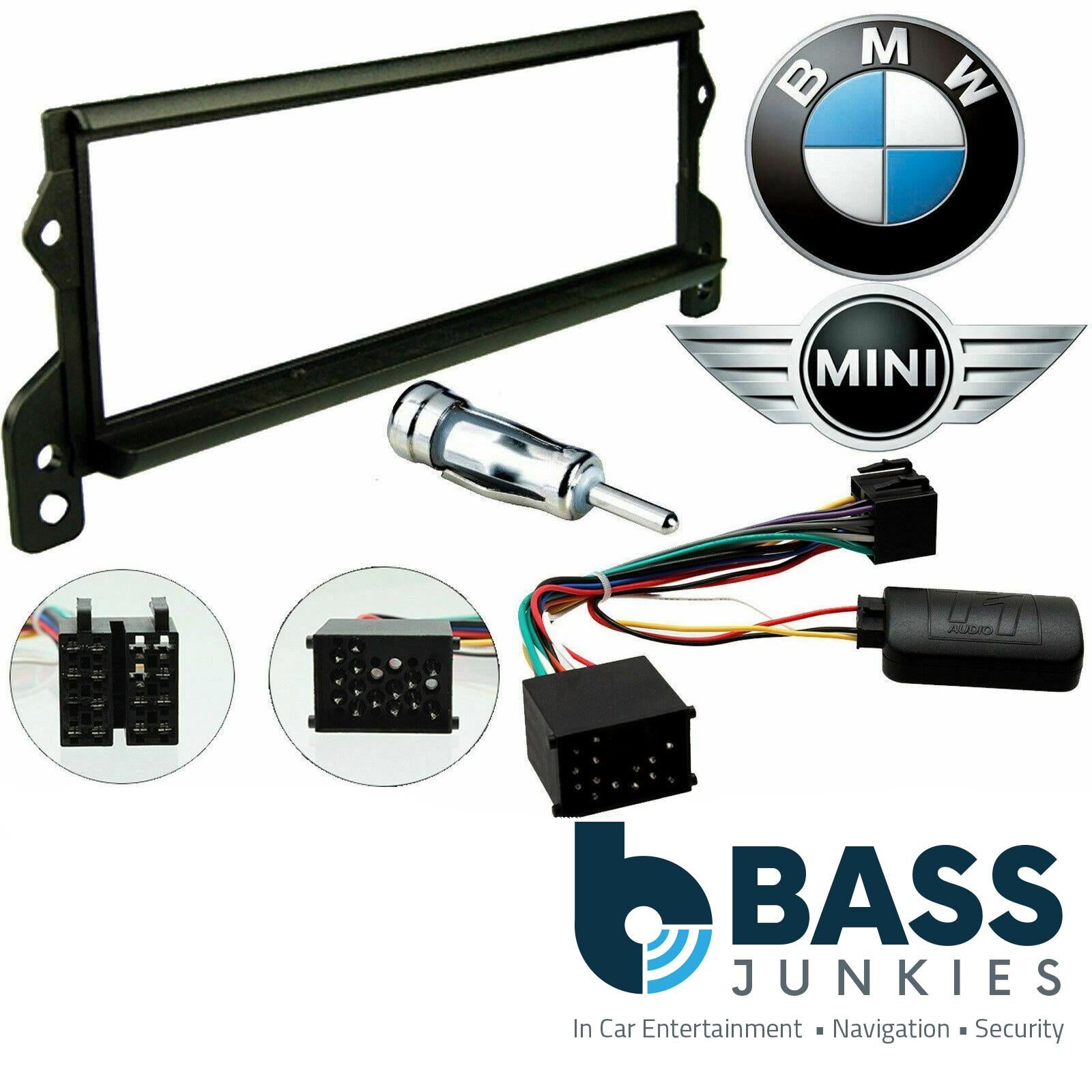 BMW MINI Car Stereo Steering Wheel Interface ROUND PIN Fascia Panel & Aerial Kit