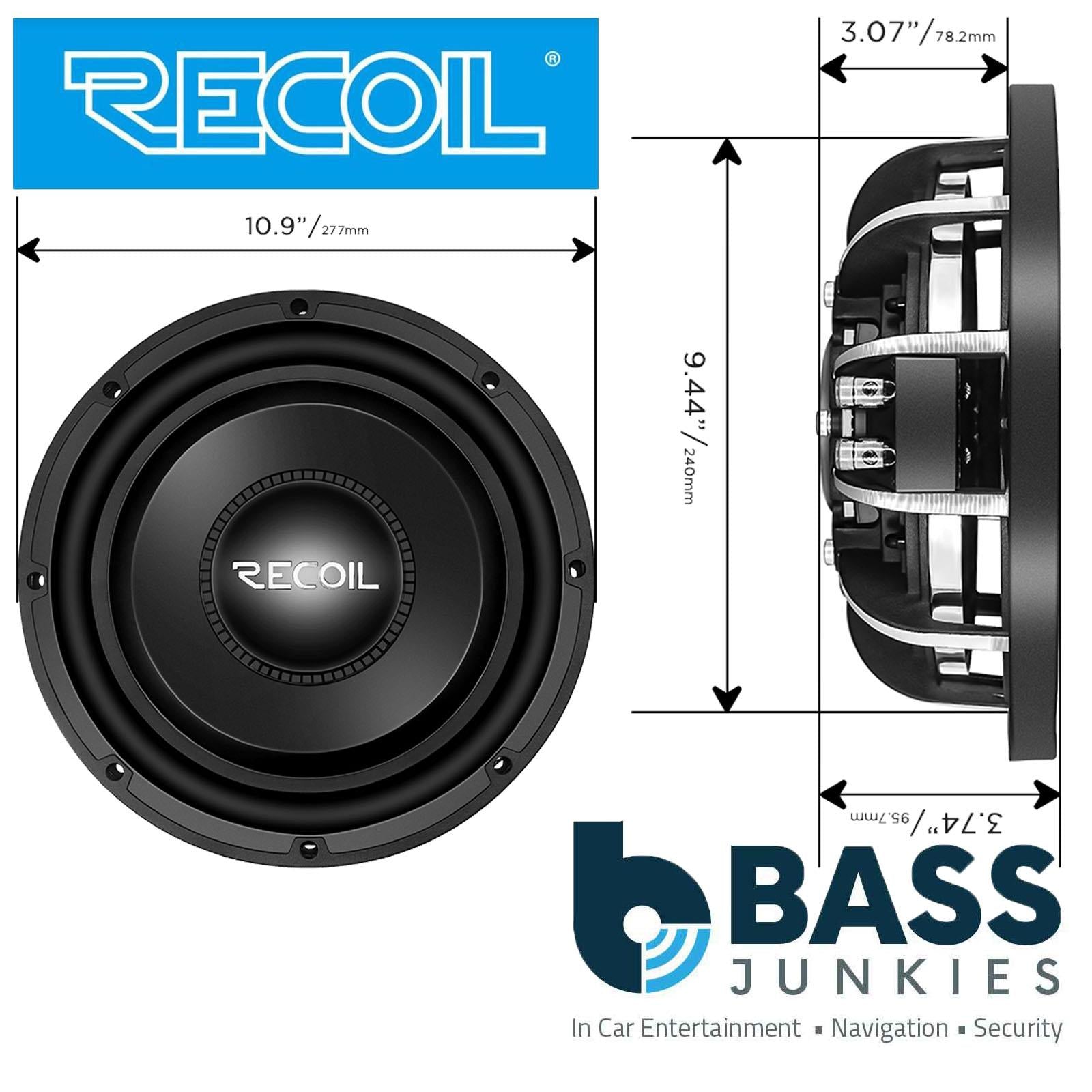 Recoil SXS10D2 - 600 Watts 10" Ultra Slim Shallow Dual 2 Ohm Car Sub Subwoofer
