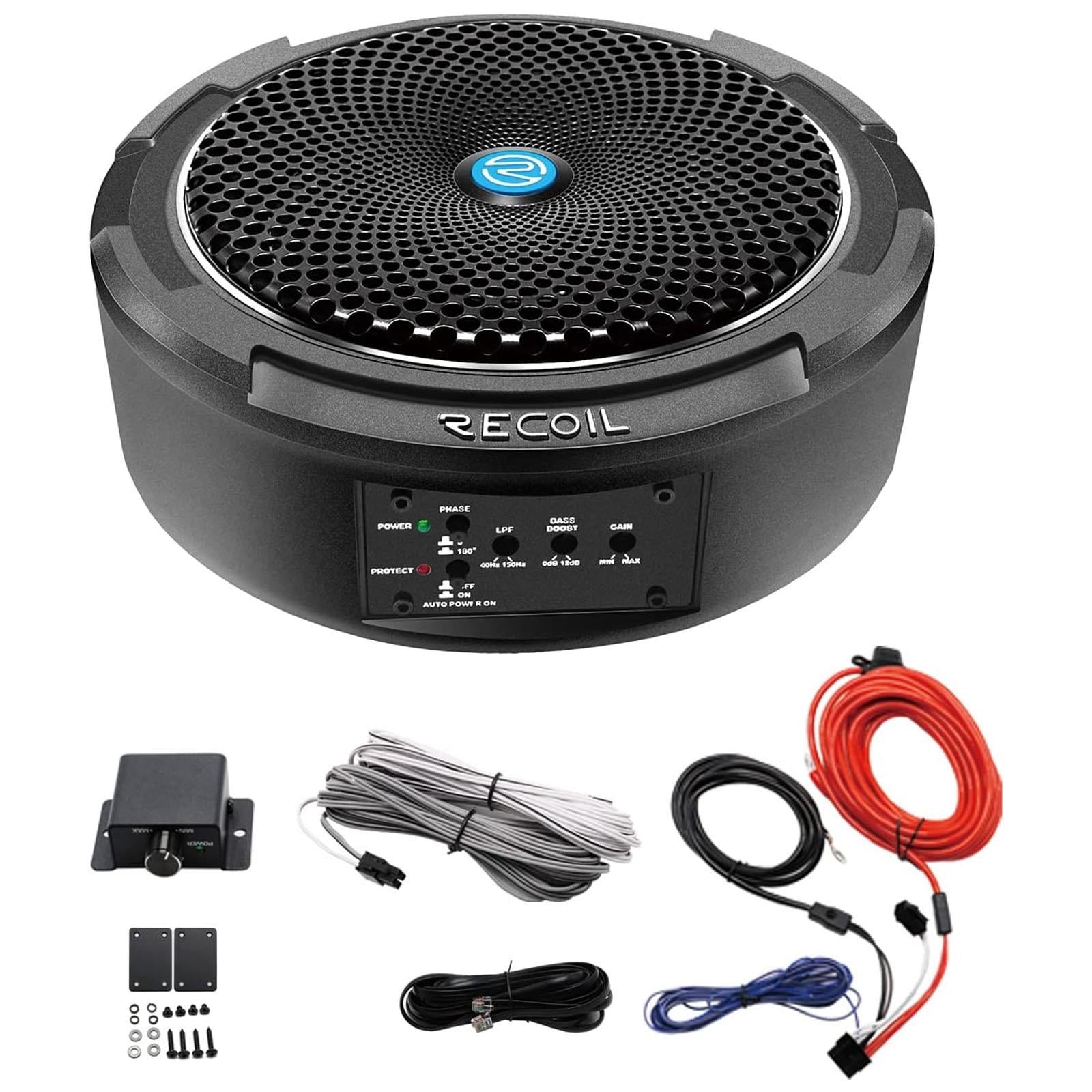 RECOIL SL1708 400 Watts 8Inch Under-Seat Slim Amplified Car Subwoofer+Wire Kit