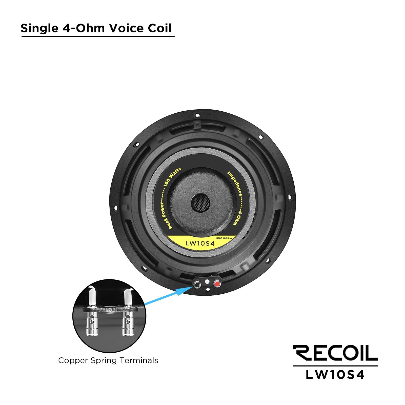 Recoil LW10S4 - 200 Watts 10" 25cm Single Voice Coil 4-Ohm Car Sub Subwoofer