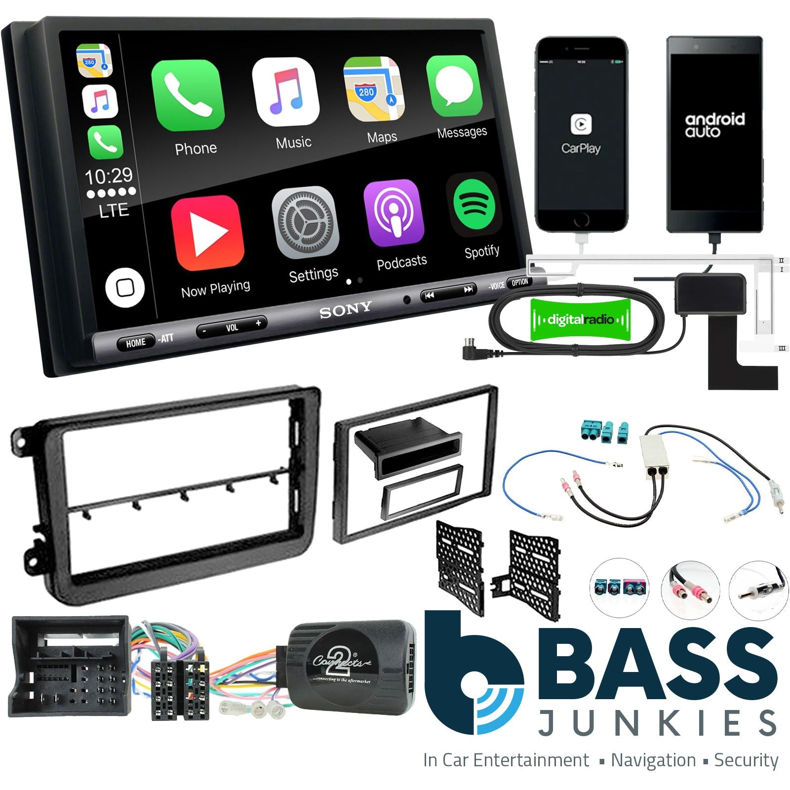 Sony 6.95" Screen Double Din + Fitting Kit - to fit VW Tiguan 2015-15 | VW Amarok 2016-21 | VW Crafter 2017-21 | VW Caddy 2015-20 | VW Beetle 2015- | VW Jetta 2011-18 | VW Transporter T6 2015- | VW Scirocco 2015-17 | VW Grand California 2017- | VW Sharan