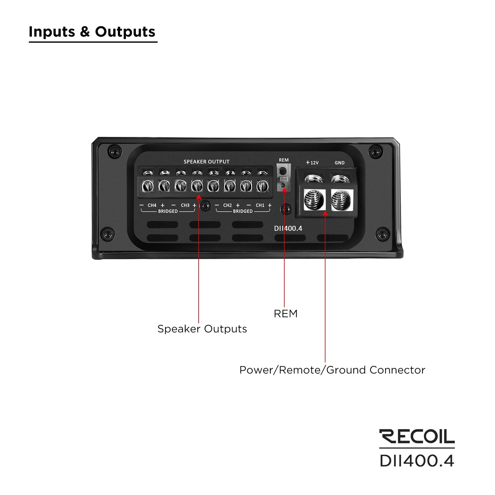Recoil DII400.4 - 800 Watts 4-Channel 2-4 Ohm Stable Class-D Car Amp Amplifier